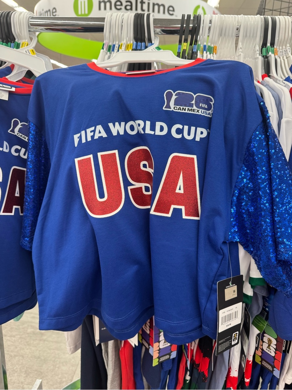 Run 🏃 🏃‍♀️ new USA FIFA World Cup Blue Sequin Sleeve Top nwt soccer